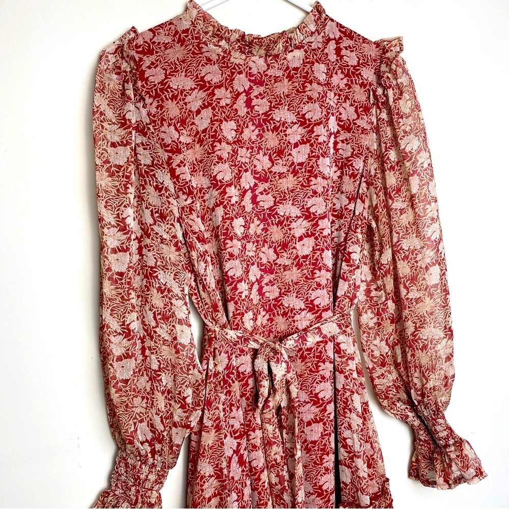 Saints + Secrets High Neck Chiffon Ruffle Dress.Tie Waist Size M - Picture 1 of 16